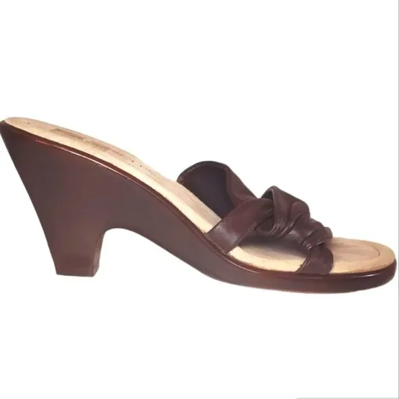 #389 Aerosoles Ledger Brown Leather Open Toe Block Heel Sandals Women 5.5 Shoes - Picture 2 of 6